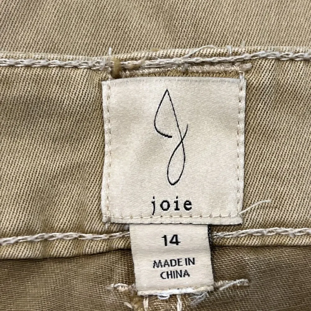 Joie Wide Leg High Waist Pants Sz 14 Cargo Pocket Tan Tencel Cotton Stretch‎